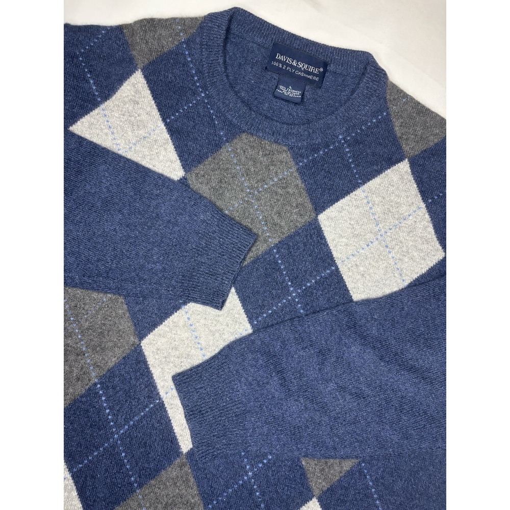 Vintage Davis & Squire 100% 2 Ply Cashmere Crewneck Sweater Men's Large Argyle